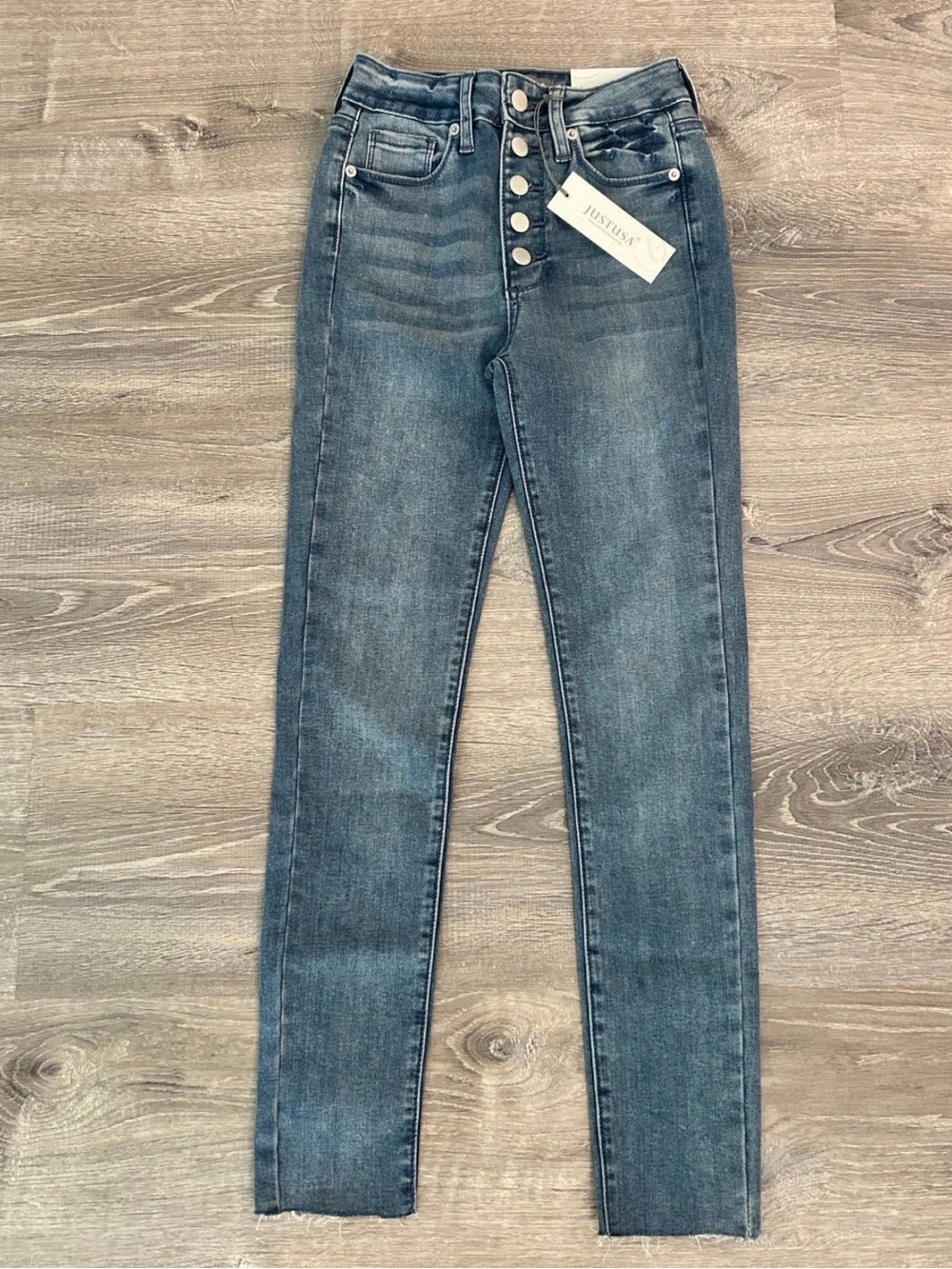 Just USA High-Rise Button-Fly Skinny Jeans - Medium Blue Wash